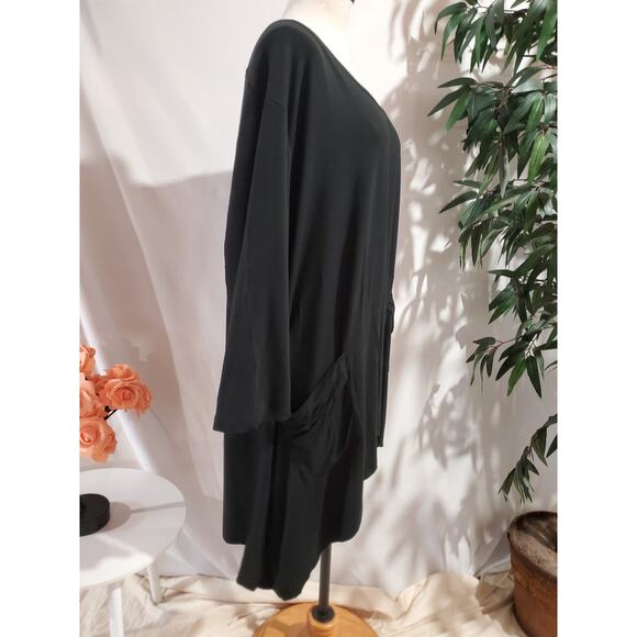 Logo Lori Goldstein V-Neck Tunic Top Sz 3X Asymmetrical Pockets Lagenlook Black - Picture 4 of 9